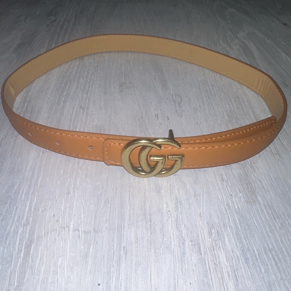 LITTLE GIRL Gold Tan Leather Belt Iconic GG Buckle
